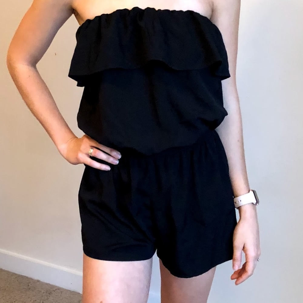 Strapless Black Ruffle Romper